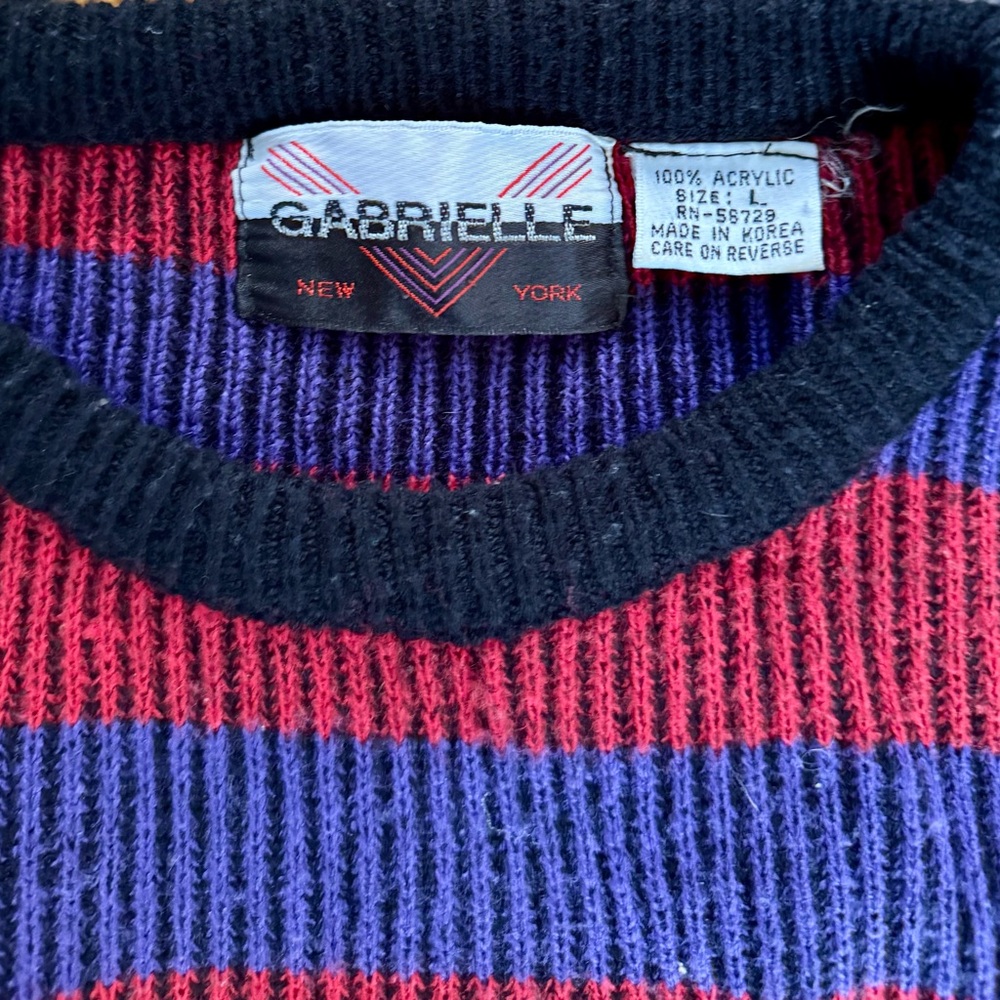 Vintage Gabrielle Red and Violet Blue Striped Sweater - Picture 3 of 3